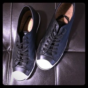 Black leather Converse Jack Purcell